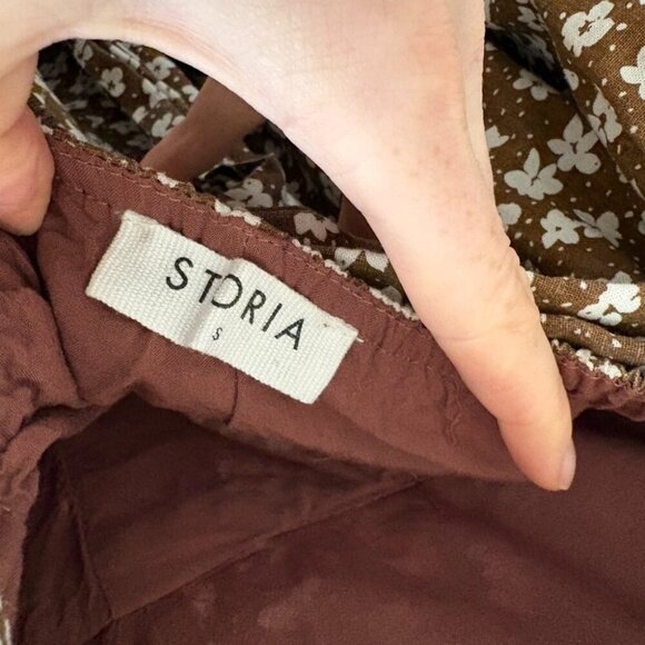 Storia Tie Bow Back Jumpsuit Cotton Brown White Floral Size Small - Picture 4 of 5